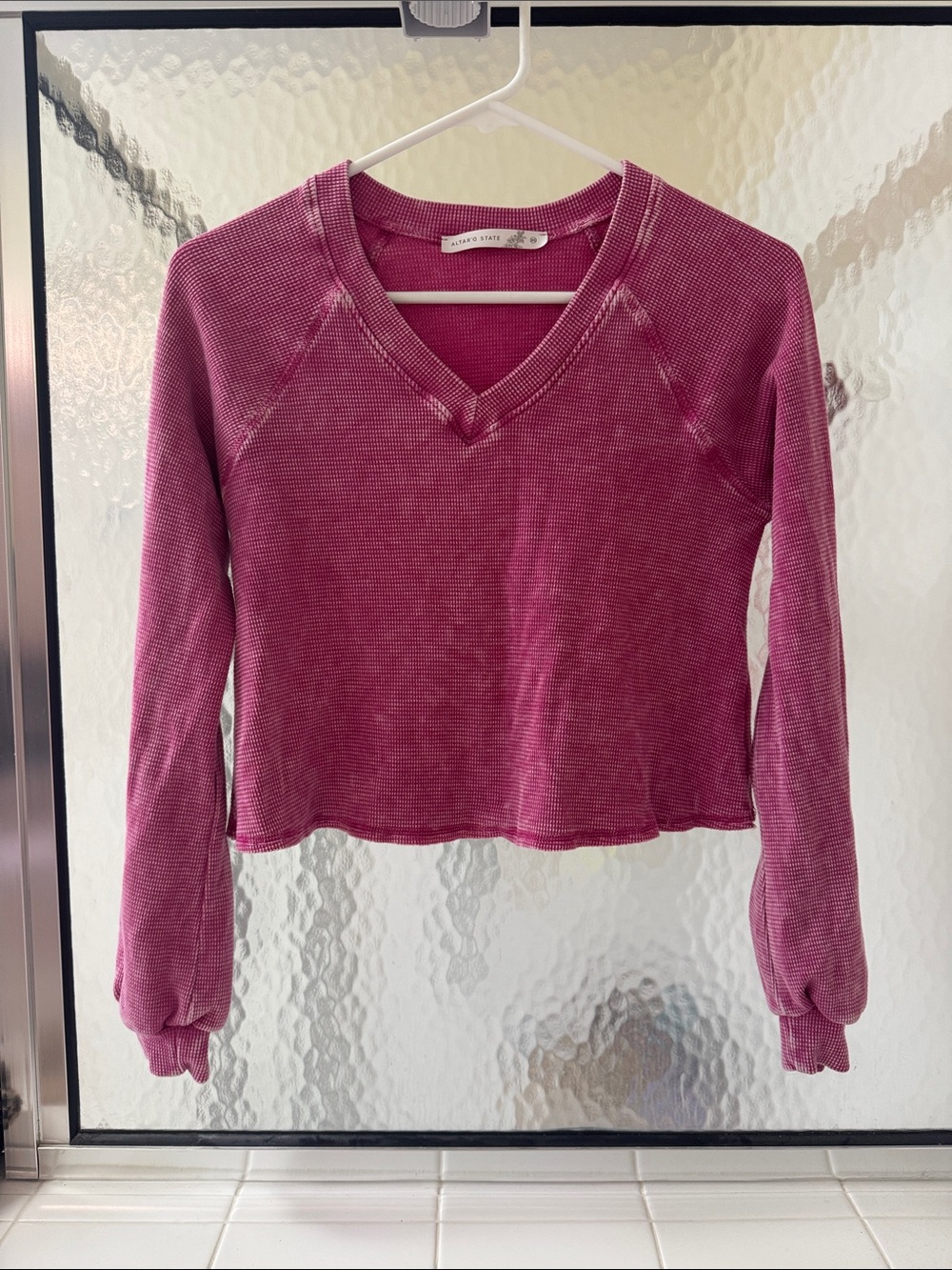 Altar’d State Vintage Wash V-Neck Long Sleeve Top - Pink